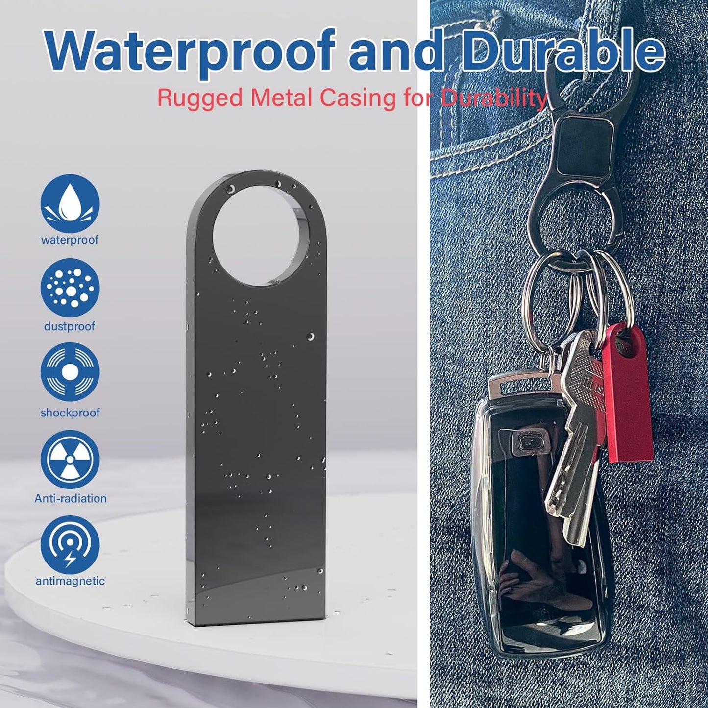 4GB USB Flash Drive 2 Pack with Keychains, Wooolken Sleek Metal USB 2.0 Thumb Drives Memory Stick for PC Laptop Computer