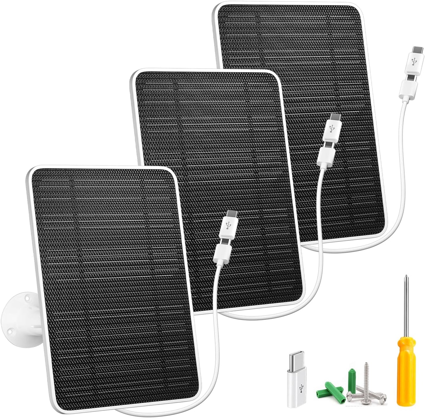 Solar Panel for Security Camera, 5W USB Solar Panel for DC 5V Security Camera, Micro USB & USB-C Port Solar Panel, IP65 Waterproof Solar Charger for Camera,360° Adjustable Mounting 13ft Cable, 3 Pack