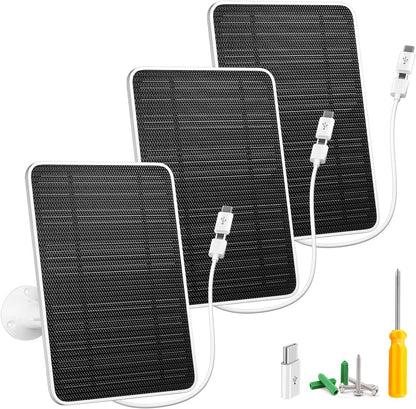 Solar Panel for Security Camera, 5W USB Solar Panel for DC 5V Security Camera, Micro USB & USB-C Port Solar Panel, IP65 Waterproof Solar Charger for Camera,360° Adjustable Mounting 13ft Cable, 3 Pack
