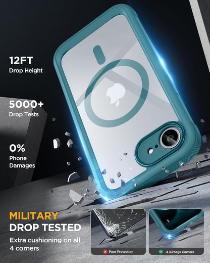 Miracase Magnetic for iPhone 16e Case Full-Body Phone with Built-in Glass Screen Protector, [Compatible with MagSafe] Military Drop Proof 16E Cover Bumper 6.1 inch, Green