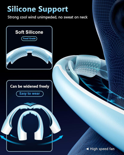 AI Neck Fan, 4 Speeds Adjustable Portable Personal Fan Rechargeable, 4000 mAh Battery Faster Cooling Wearable Fan, Ultra Quiet for Home, Office, Travel, Outdoor - White Blue