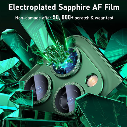 UniqueMe for iPhone 13 Pro/iPhone 13 Pro Max Camera Lens Protector, [Strong Drop Protection] [Not Easy to Fall-off] Metal Ring Tempered Glass Rear Camera Screen Cover - Alpine Green (Bling Circle)