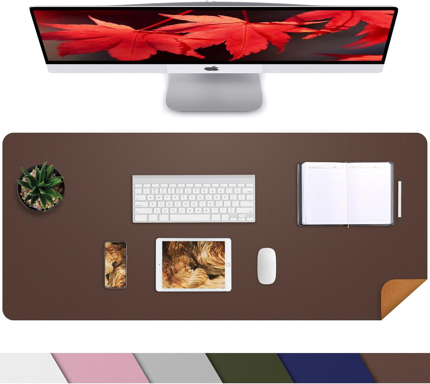 Desk Mat,35.4" x 17" Leather Desk mat,Desk matt for Desktop,Large Mouse Pad,Office Desk mat,Waterproof Desk Blotter pad for Office&Home(Coffee)