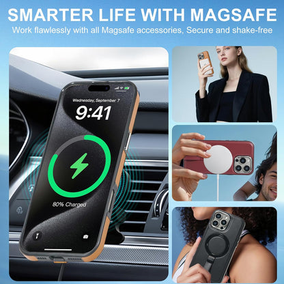 Leather Case, Suitable for iPhone 16 Case, Invisible Magnetic Design, Equipped with a Lanyard and Foldable Stand, Black, Yellow and red (Black, iPhone 16)