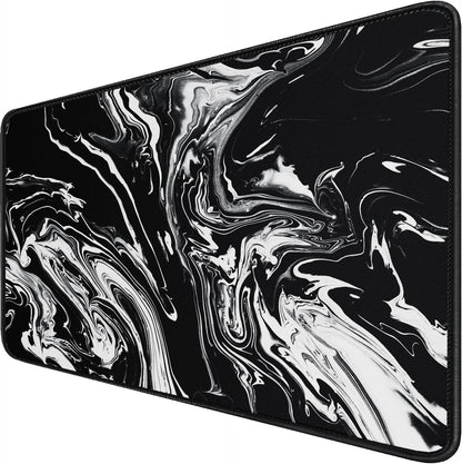 Large Extended Gaming Mouse Pad with Stitched Edges, Durable Non-Slip Natural Rubber Base, Waterproof Computer Keyboard Pad Mat for Esports Pros/Gamer/Desktop/Office/Home - Black White