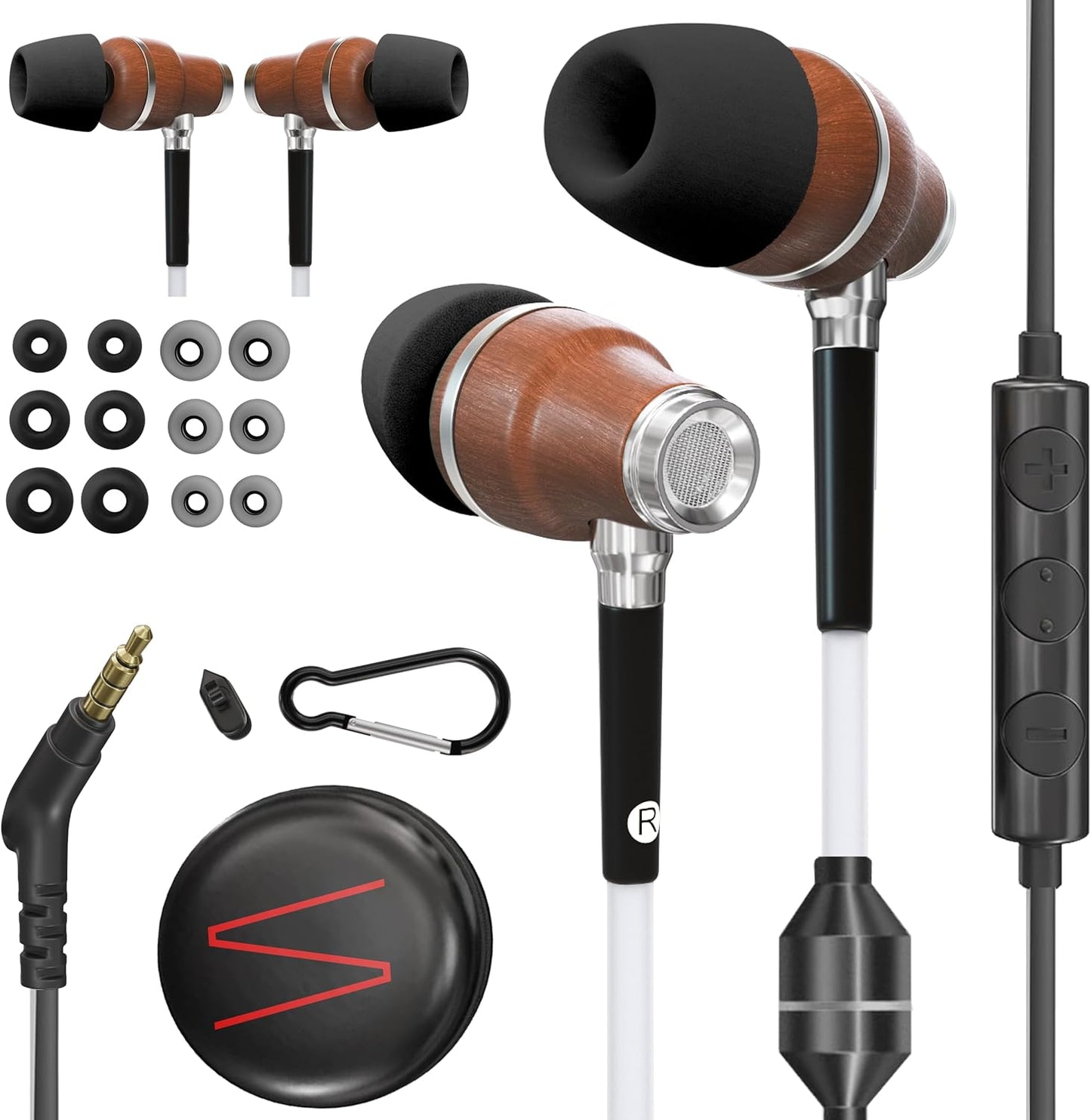 Symphonized Premium Wooden Airtube Headphones EMF Earbuds, 3D Sound, Microphone Volume Control, 8mm Bass Drivers Granting High Audio Quality 3.5mm Jack
