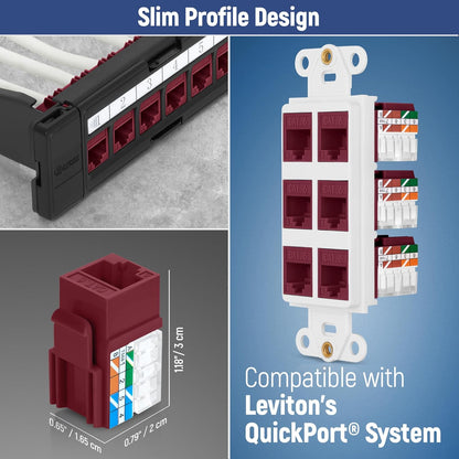 Everest 90° Angled RJ45 Cat6 Keystone Jacks 50-Pack in Red - Slim Profile Female RJ45 Connectors - Cat 6 Keystone Jack - Compatible with 90° Angled Speed Termination Tool - easyJACK (B094WB91H3)