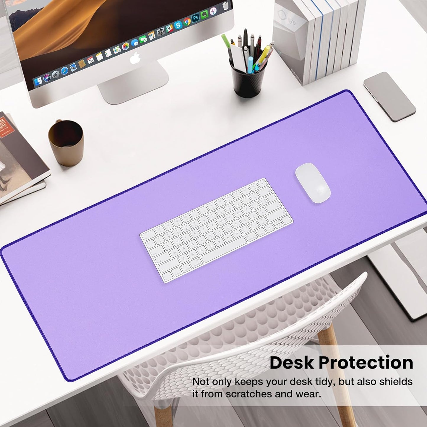 ALOANES Waterproof Mouse Pad with Durable Stitched Edge, XL Gaming Keyboard Pad, Non-Slip Rubber Base Mouse Mat, Extended Desk pad for Gamer, Office & Home, Lavender Mousepad 31.5''x 11.8''x 0.12''