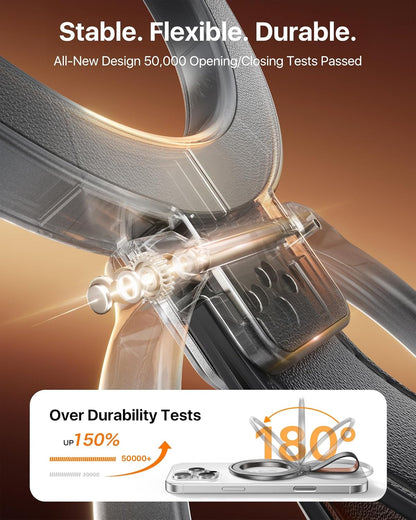 andobil[2025 Premium Leather] Magnetic Phone Grip for MagSafe[Unrivaled Stability] Adjustable Phone Ring Kickstand with Leather Loop Compatible with MagSafe Accessories&iPhone 16/15/14/13,Dark Black