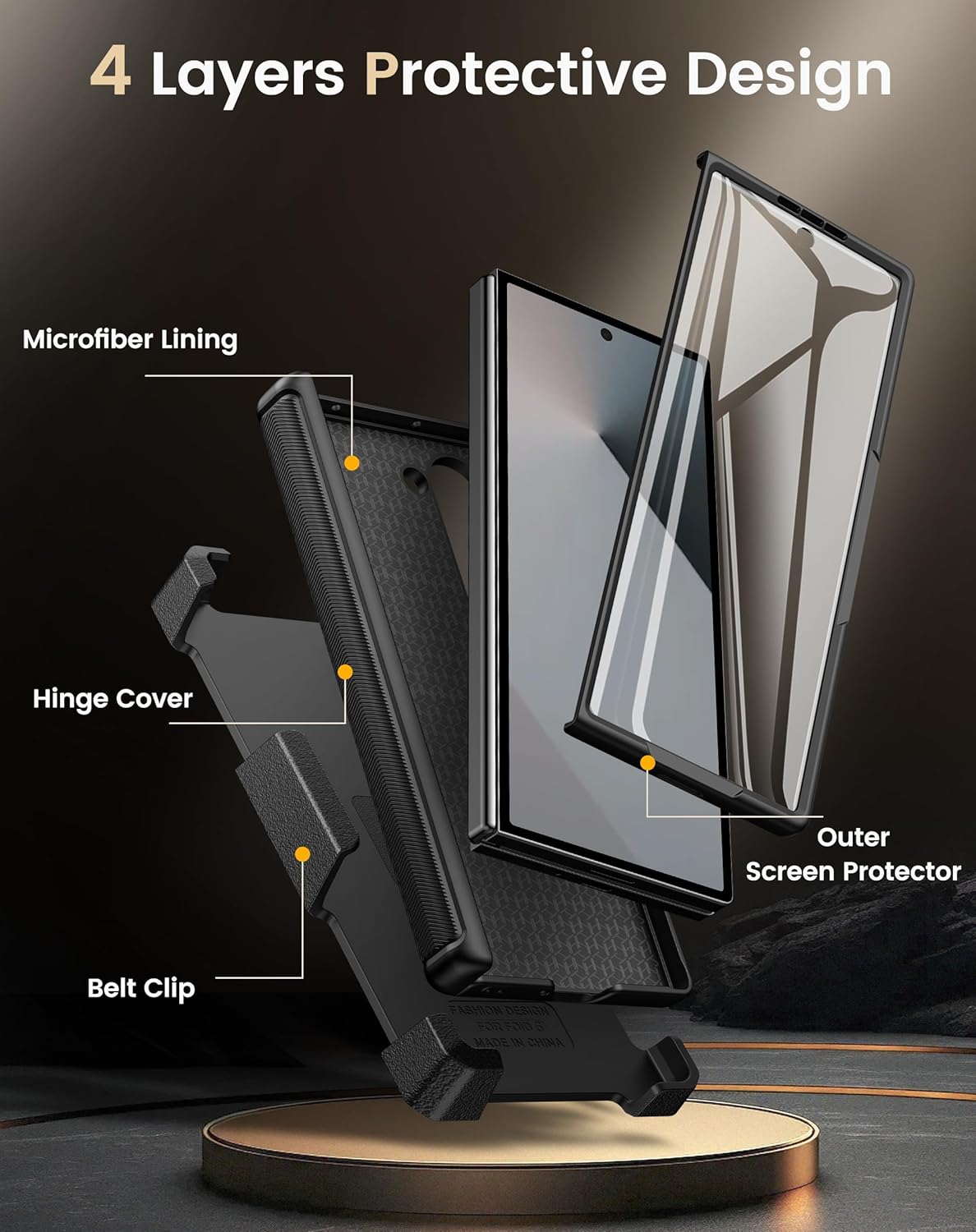 Vihibii for Samsung Galaxy Z Fold 6 Case with Belt Clip Holster & Card Holder & Slide Camera Cover & Hinge Protection & Screen Protector, Shockproof Rugged Wallet Case for Galaxy Z Fold 6, Black