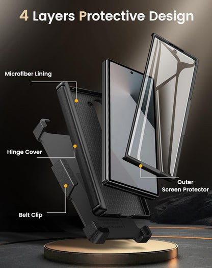 Vihibii for Samsung Galaxy Z Fold 6 Case with Belt Clip Holster & Card Holder & Slide Camera Cover & Hinge Protection & Screen Protector, Shockproof Rugged Wallet Case for Galaxy Z Fold 6, Black