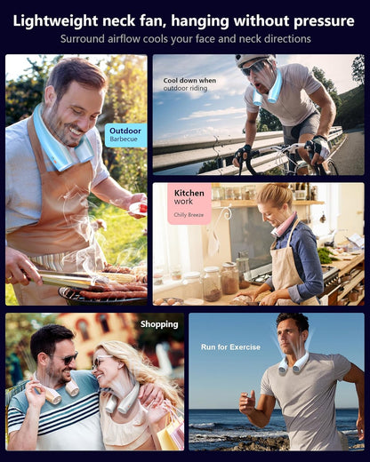 AI Neck Fan, 4 Speeds Adjustable Portable Personal Fan Rechargeable, 4000 mAh Battery Faster Cooling Wearable Fan, Ultra Quiet for Home, Office, Travel, Outdoor - White Blue