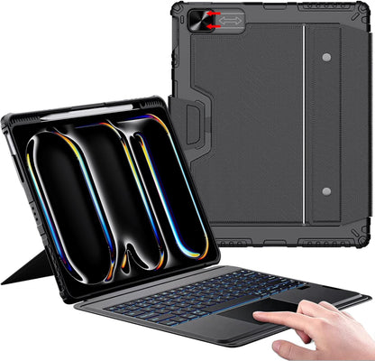 Nillkin iPad Pro 13 inch Case with Keyboard M4 2024, Slide Camera Cover, iPad Pro 13 Case with Pencil Holder and 7 Colors Backlit Wireless Detachable Keyboard, Multi-Touch Trackpad