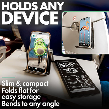 Airplane Phone Holder, Flexible Cell Phone Holder, Folding Cellphone Stand for Desk, Bed, Office, Treadmill - Airplane Accessories Long Flight Travel - Plane Essentials (Original Black)