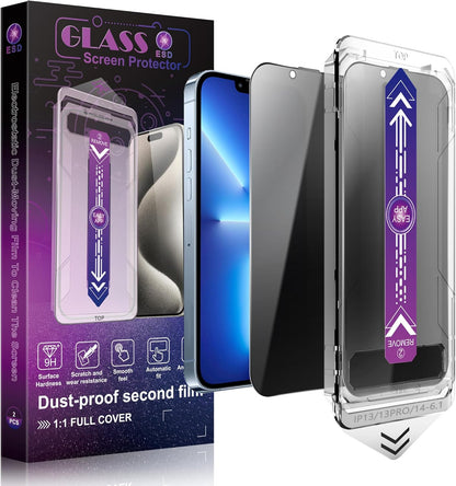 2 Pack Privacy Screen Protector for iPhone 16e and iPhone 14 and iPhone 13 and iPhone 13 Pro 6.1-Inch Auto Dust Removal, No Bubbles,Anti-Spy Tempered Glass Film, Easy Installation