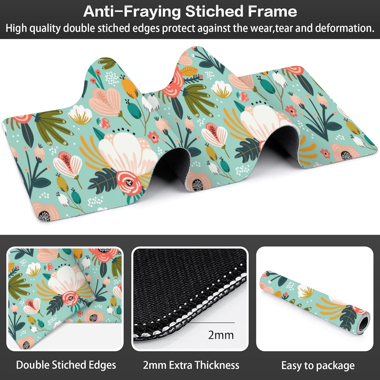 Colorful Flowers and Berries Desk Mat,Large Beautiful Floral Branches Gaming Keyboard Mouse Pad,Non-Slip Rubber Base Desk Pad Thick Stitched Edges Waterproof Mousepad Mouse Mat 31.5"x11.8"