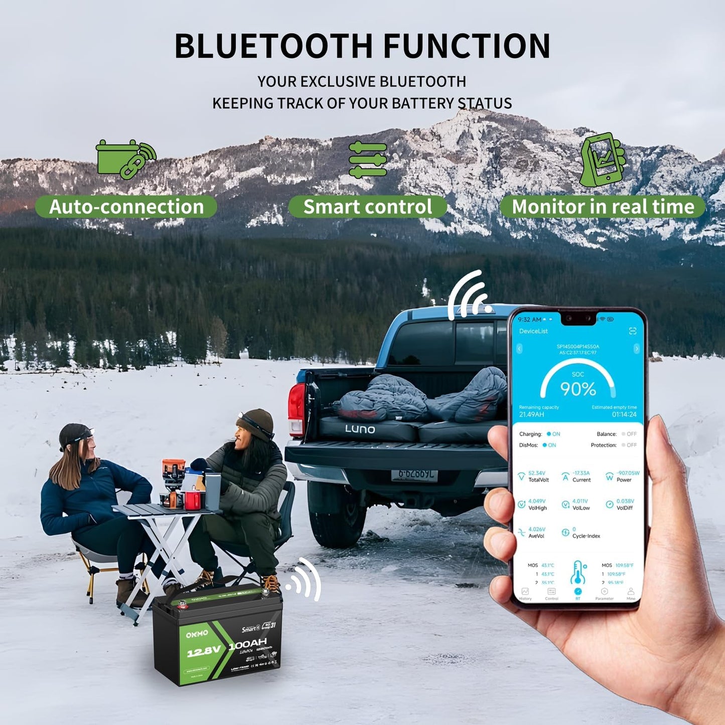 OKMO 12V 100Ah LiFePO4 Battery, Lithium Battery 100A BMS, 10 Years Lifetime 15000+ Deep Cycles,for Marine, RV, Trolling Motor, Boat, Camper, Solar Home Iron Phosphate, Low Temperature Protection