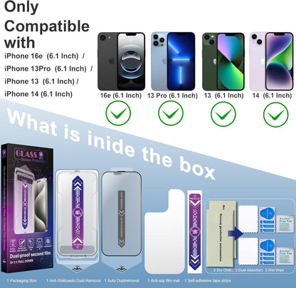 2 Pack Matte Screen Protector for iPhone 16e and iPhone 14 and iPhone 13 and iPhone 13 Pro 6.1-Inch Auto Dust Removal, No Bubbles, Tempered Glass Film, Easy Installation