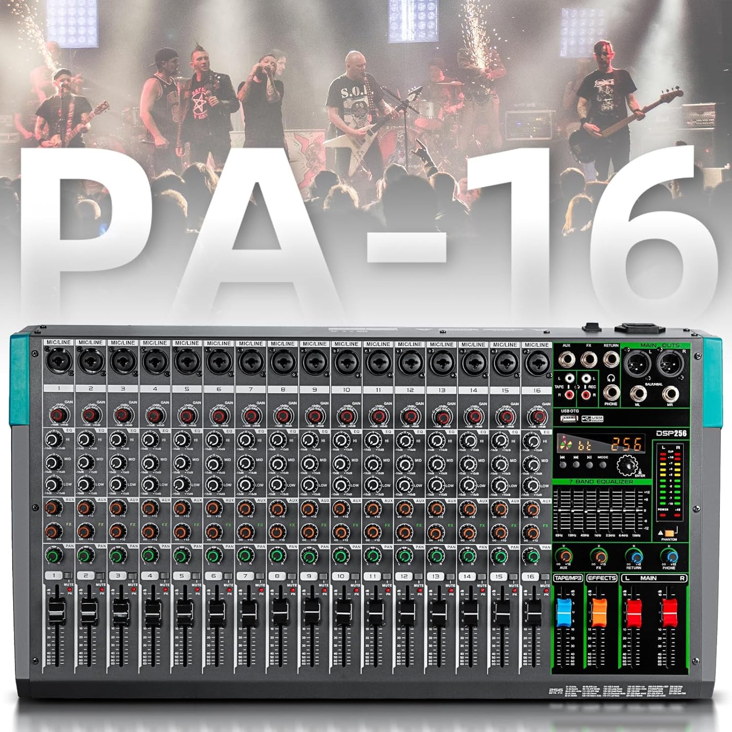 Depusheng PA16 Professional Audio Mixer Sound Board Console Desk System Interface 16 Channel Digital USB Bluetooth MP3 Computer Input 48V Phantom Power Built-in 256 Reverb Effect, Black