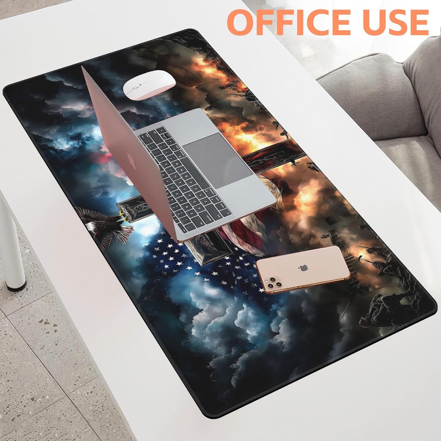 Mouse Pad Large A Cross with an Eagle Non-Slip Game Desk Mat with Stitched Edge Laptop Keyboard Desk Pad for Work Home Gaming (35.4 x 15.7 Inches)