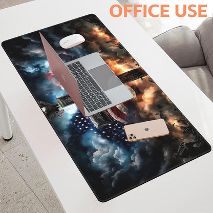 Mouse Pad Large A Cross with an Eagle Non-Slip Game Desk Mat with Stitched Edge Laptop Keyboard Desk Pad for Work Home Gaming (35.4 x 15.7 Inches)
