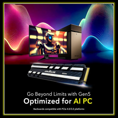 Addlink G55H 2TB PCIe 5.0 Gen5 NVMe M.2 SSD with Heatsink - Up to 10,300MB/s - Game Ready - Internal Solid State Drive - Compatible with PCs and PS5 (ad2TBG55HM2P)