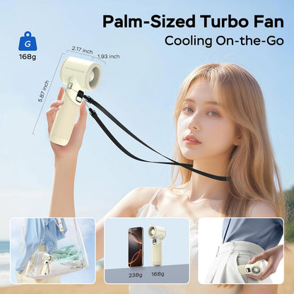 Portable Handheld Turbo Fan, 5000mAh Rechargeable Battery, Max 20Hrs Cooling, 5 Speeds Upto 11000RPM, Rotatable Design,4-IN-1 Personal Pocket Fan with Lanyard for Women Men Travel Beach Makeup Concert