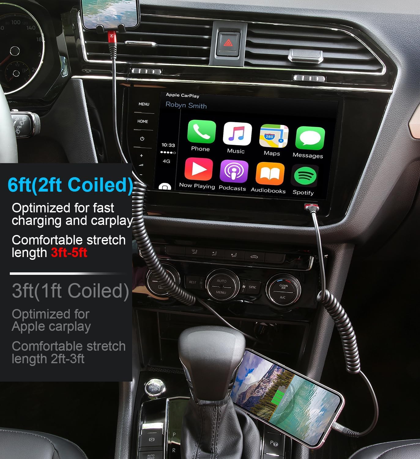 iPhone Charger Cable 6FT for Car, Coiled Lightning Cable [Apple MFi Certified] 2 Pack 6 Feet Lightning Cord Compatible with iPhone14 13/12/11 Pro Max/XS MAX/XR/XS/X/8/7/Plus/6S iPad/iPod - Red