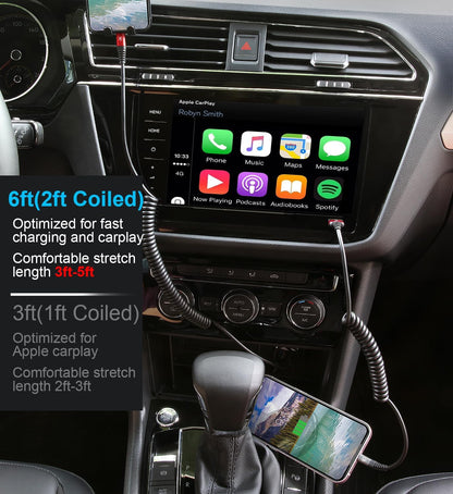 iPhone Charger Cable 6FT for Car, Coiled Lightning Cable [Apple MFi Certified] 2 Pack 6 Feet Lightning Cord Compatible with iPhone14 13/12/11 Pro Max/XS MAX/XR/XS/X/8/7/Plus/6S iPad/iPod - Red