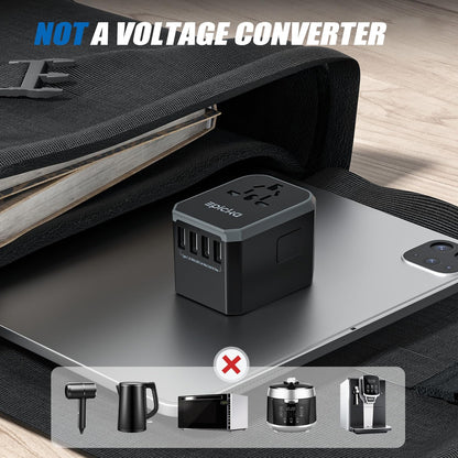 EPICKA Universal Travel Adapter, European Travel Plug Adapter (Not a Voltage Converter) - International Power Adapter Worldwide Charger with USB-C & 4 USB-A Ports, Travel Essentials (TA-105, Grey)