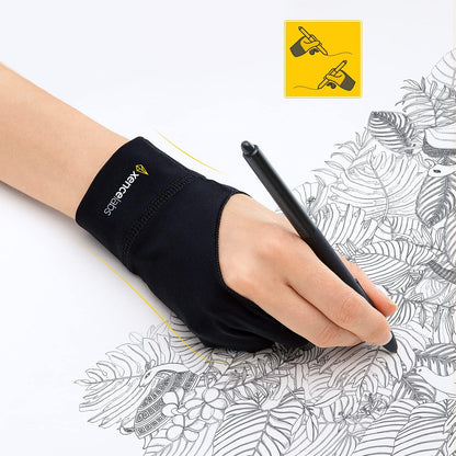 XENCELABS Drawing Glove, Breathable Artist Glove for Drawing Tablet, Two Fingers for Left Right Hand Black Size M