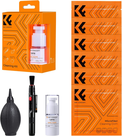 K&F CONCEPT 9-in-1 Camera Lens Cleaning Kit for DSLR Camera Lens Filter Cell Phones with Air Blowing, Vacuum Cleaning Cloth*6, 15ml Cleaning Cloths Liquid, Lens Cleaning Pen