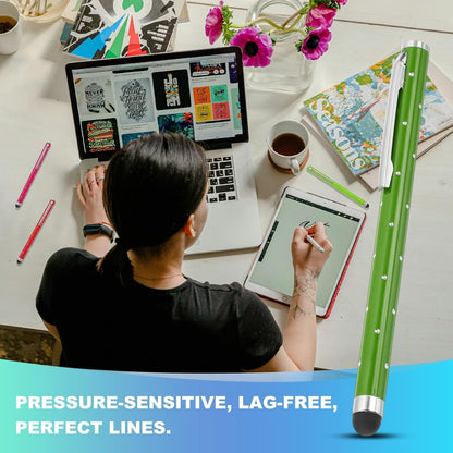 PATIKIL Stylus Pens for Touch Screens, 6 Pcs High Precision Universal Bling Stylus Crystal Metal Capacitive Pen for Touch Screen Devices Phone Tablets Laptop, Green