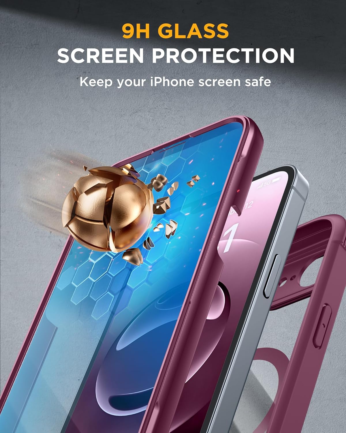 Miracase Magnetic for iPhone 16e Case Full-Body Phone with Built-in Glass Screen Protector, [Compatible with MagSafe] Military Drop Proof 16E Cover Bumper 6.1 inch, Plum