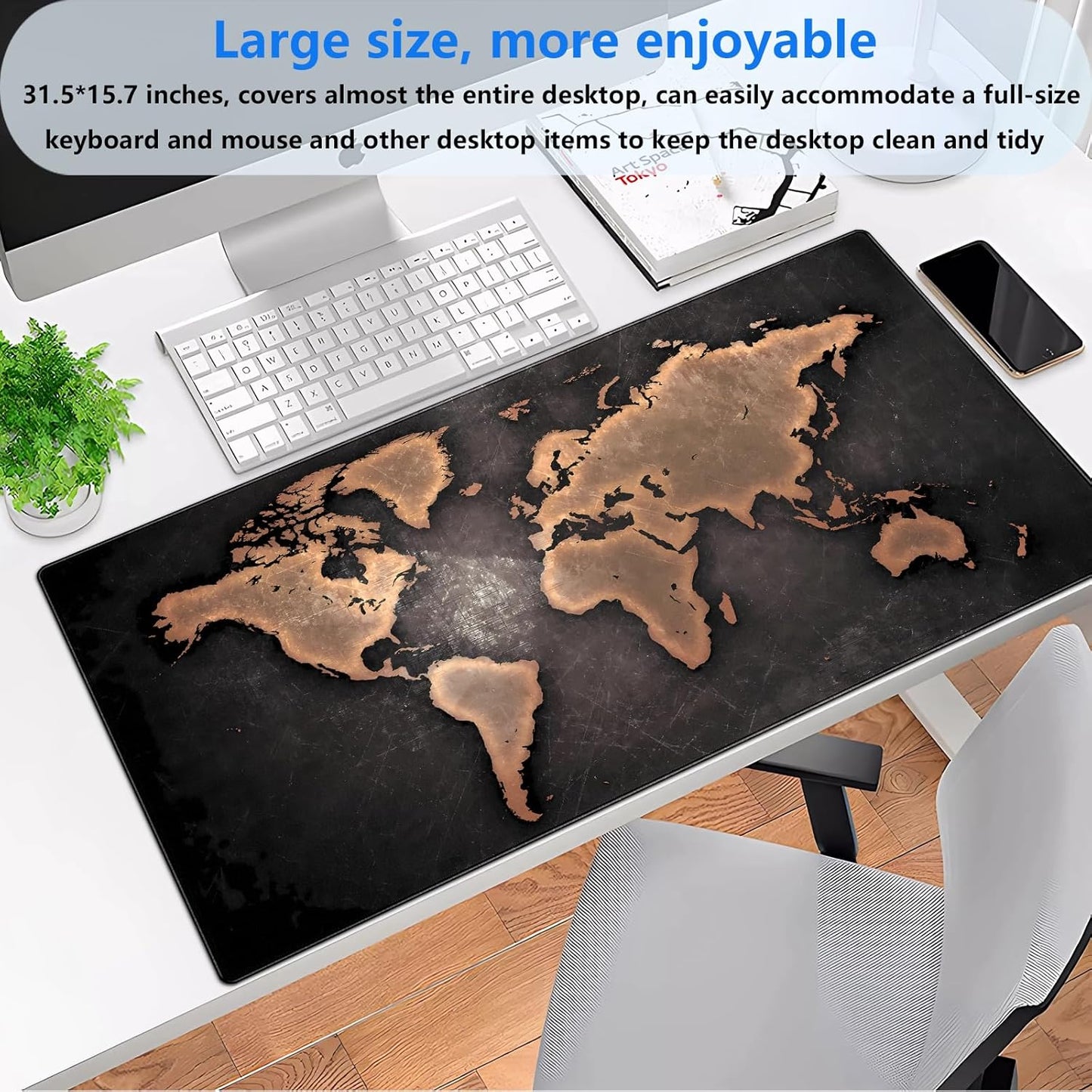 World Map Gaming Mouse Pad XXL Large Vintage Style Full Desk Mat Extended Keyboard Pad with Stitched Edges, Non-Slip Base (31.5" x 15.7")