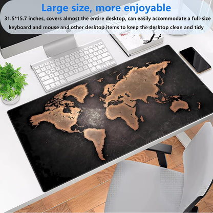 World Map Gaming Mouse Pad XXL Large Vintage Style Full Desk Mat Extended Keyboard Pad with Stitched Edges, Non-Slip Base (31.5" x 15.7")