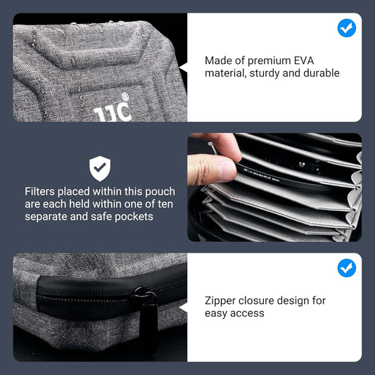 JJC Durable Lens Filter Pouch Case for 10 Circular Filters Up to 95mm 82mm, Dustproof & Water-Resistant Camera Lens Filter Storage Wallet for ND UV CPL Filter