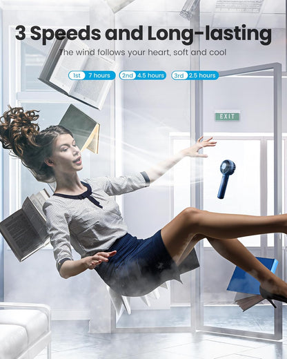 Gaiatop Mini Portable Fan, Navy Blue, Cute Design, Powerful Wind, Handheld and Desktop, Rechargeable Battery