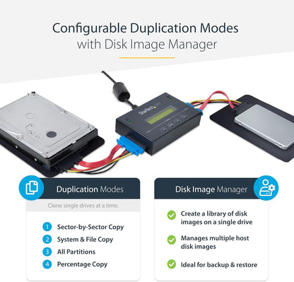 StarTech.com 1:1 Standalone Hard Drive Duplicator with Disk Image Manager For Backup and Restore, Store Several Disk Images on one 2.5/3.5" SATA Drive, HDD/SSD Cloner, No PC Required, TAA