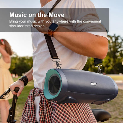 DOSS Extreme Boom Pro D100 Bluetooth Speaker with 140W Peak, 70W Bold Sound, Extra Bass, 24H Playtime, Beat-Sync Lights, Built-in Battery Sharing, IPX6 Waterproof, Portable Strap for Outdoor-Blue