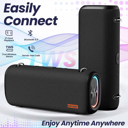 Vibe Pro Outdoor Bluetooth Speaker, 80W Peak Loud Portable Wireless Speaker, Waterproof IPX65, Deep Bass, RGB Lights, Studio Quality Sound Powered by Waves Audio, Party & Pool Ready (Black)