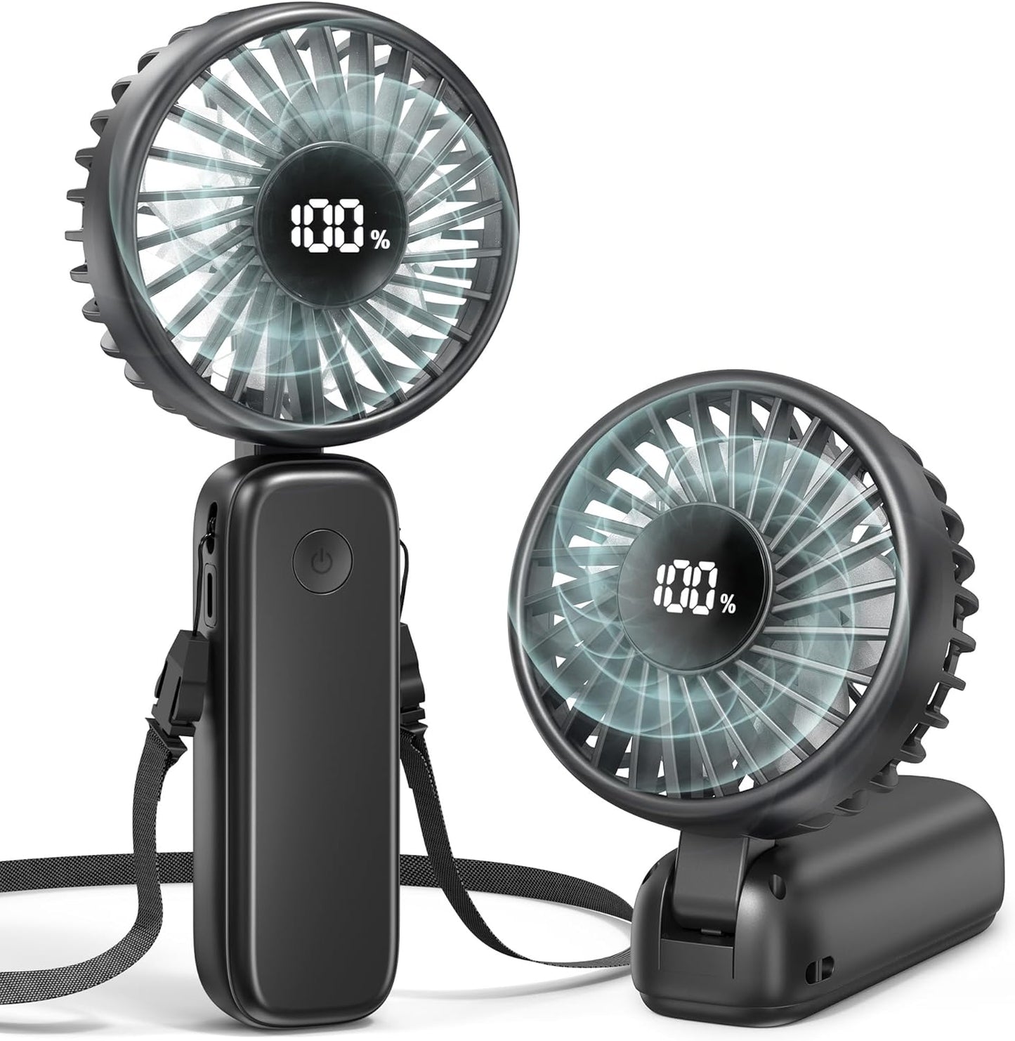 Portable Handheld Fan, 5000mAh Rechargeable Battery, Max 15H Cooling, 4 Speeds, LED Display, Foldable Design, 3-IN-1 Personal Pocket Fan with lanyard for Travel Outdoors Makeup Concert Commute