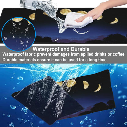 Mouse Pad, Large Moon Phase and Forest Desk Mat, Extended Non-Slip Gaming Keyboard Mousepad Desk Pad, Thick Stitched Edges Waterproof Mouse Mat 31.5"x15.7" (Moon Phase Changes)