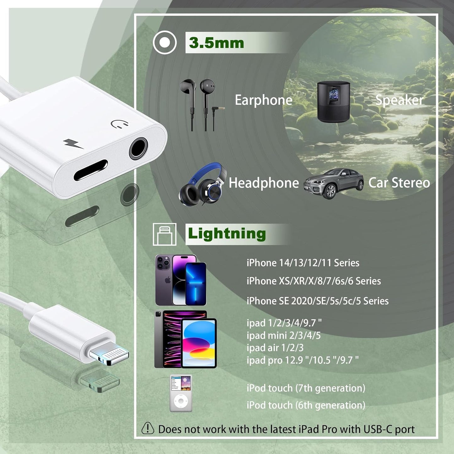 [Apple MFi Certified] 3 Pack Lightning to 3.5mm Headphone Jack Adapter, 2 in 1 Dongle Adapter Aux Audio + Charging Ports Splitter Compatible with iPhone 14/13/12/11/XS/XR/8/7 Support All iOS System