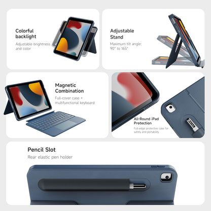 HOU Combo Keyboard Case for iPad 9th Generation (10.2", 2021)/8th Gen/7th Gen/iPad Air 3/Pro 10.5 Multi-Touch Trackpad,7 Color Backlight,Rotatable & Detachable,Portrait/Landscape Modes,Navy Blue