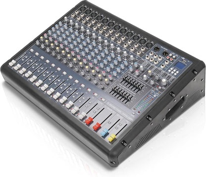 Sound Town 14-Channel 2x800W Powered Mixer w/ 2 Bus, DSP effects, USB, MP3, Dual 7-band EQ, Phantom Power (TRITON-142PW)