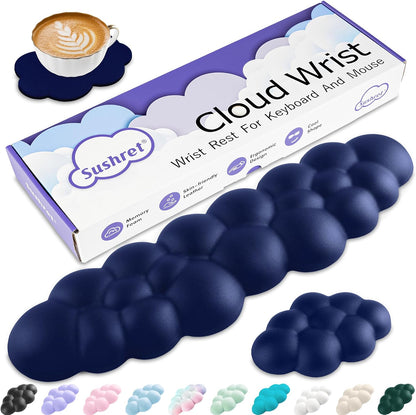 Cloud Wrist Rest Keyboard, Cloud Keyboard Wrist Pad Set with PU Leather Memory Foam, Cute Arm Rest for Palm Support, PC/Gaming Desk Accessories/Office Setup/Computer Hand Cushion - Dark Blue