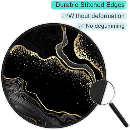 ITNRSIIET Round Mouse Pad with Stitched Edge Premium-Textured Waterproof Non-Slip Rubber Base Desktop Protection Mat Diameter 8.7 inches, Black Gold Marbling