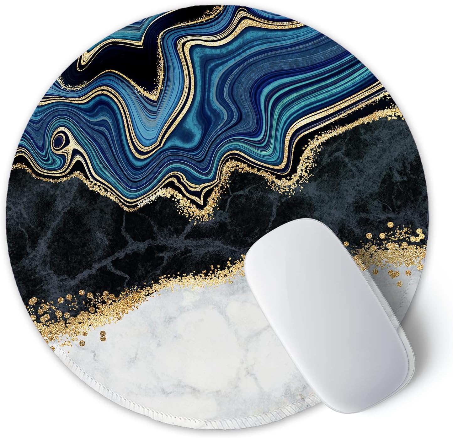 ITNRSIIET Round Mouse Pad with Stitched Edge Premium-Textured Waterproof Non-Slip Rubber Base Desktop Protection Mat Diameter 8.7 inches, Abstract Art Marble