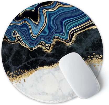 ITNRSIIET Round Mouse Pad with Stitched Edge Premium-Textured Waterproof Non-Slip Rubber Base Desktop Protection Mat Diameter 8.7 inches, Abstract Art Marble